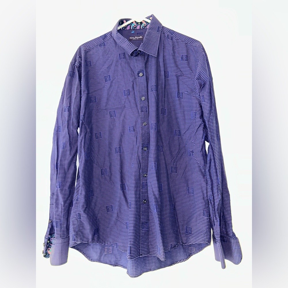 Marco Brunelli Shirt Mens Purple Black Geometric Flip Cuff Long Sleeve